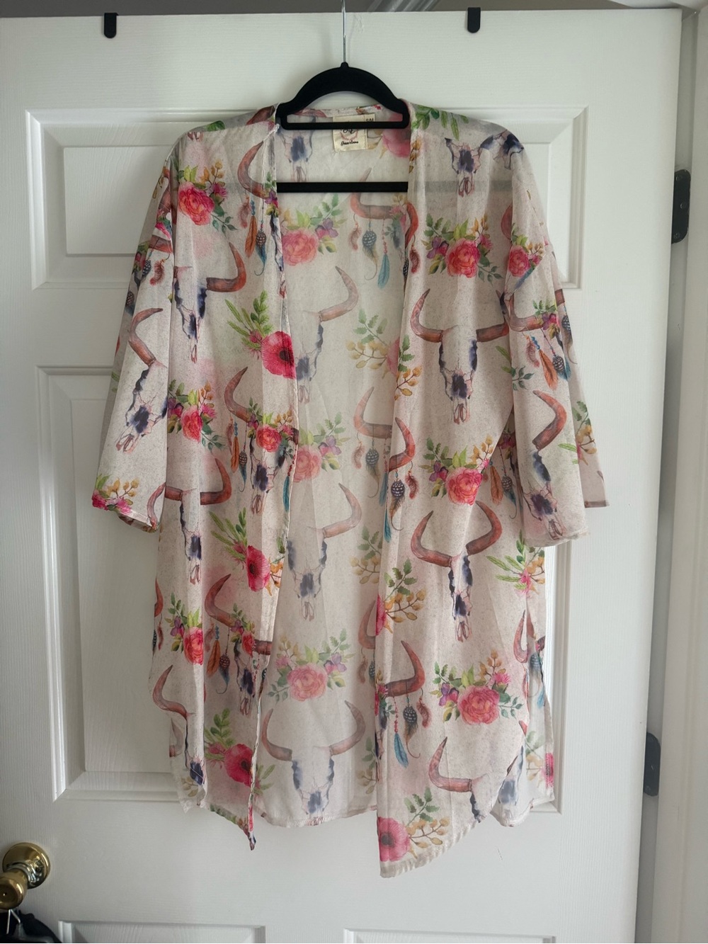 Floral Longhorn Print Sheer Kimono